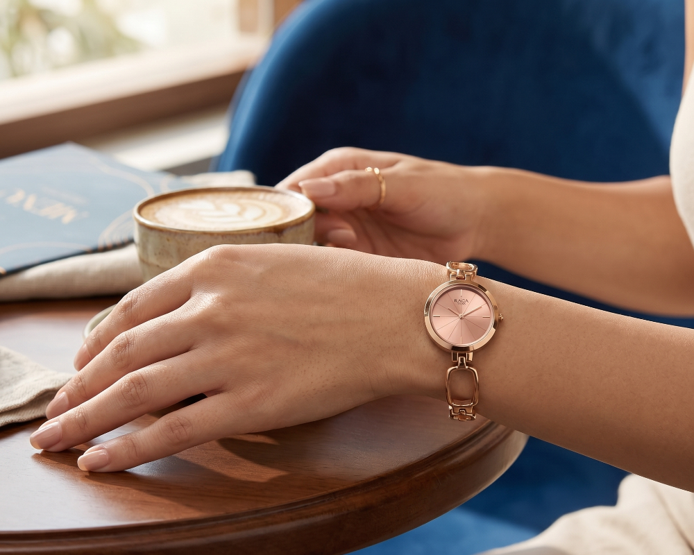 Titan Raga Collection Rose Gold Dial Rose Gold Stainless Steel  Strap Watch for Women, 2725WM01