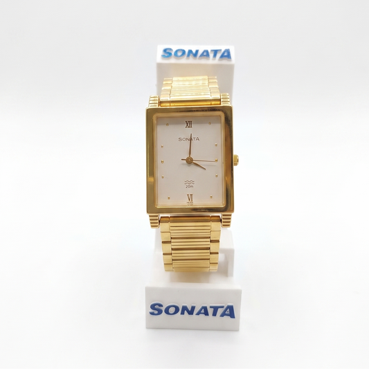 Sonata, Men, Analog, Watch, White Dial, Stainless steel Strap, 7058YM01
