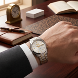 Seiko Men's Mechanical Watch Analog, White Dial with Two Tone Stainless Band, SNKL47K