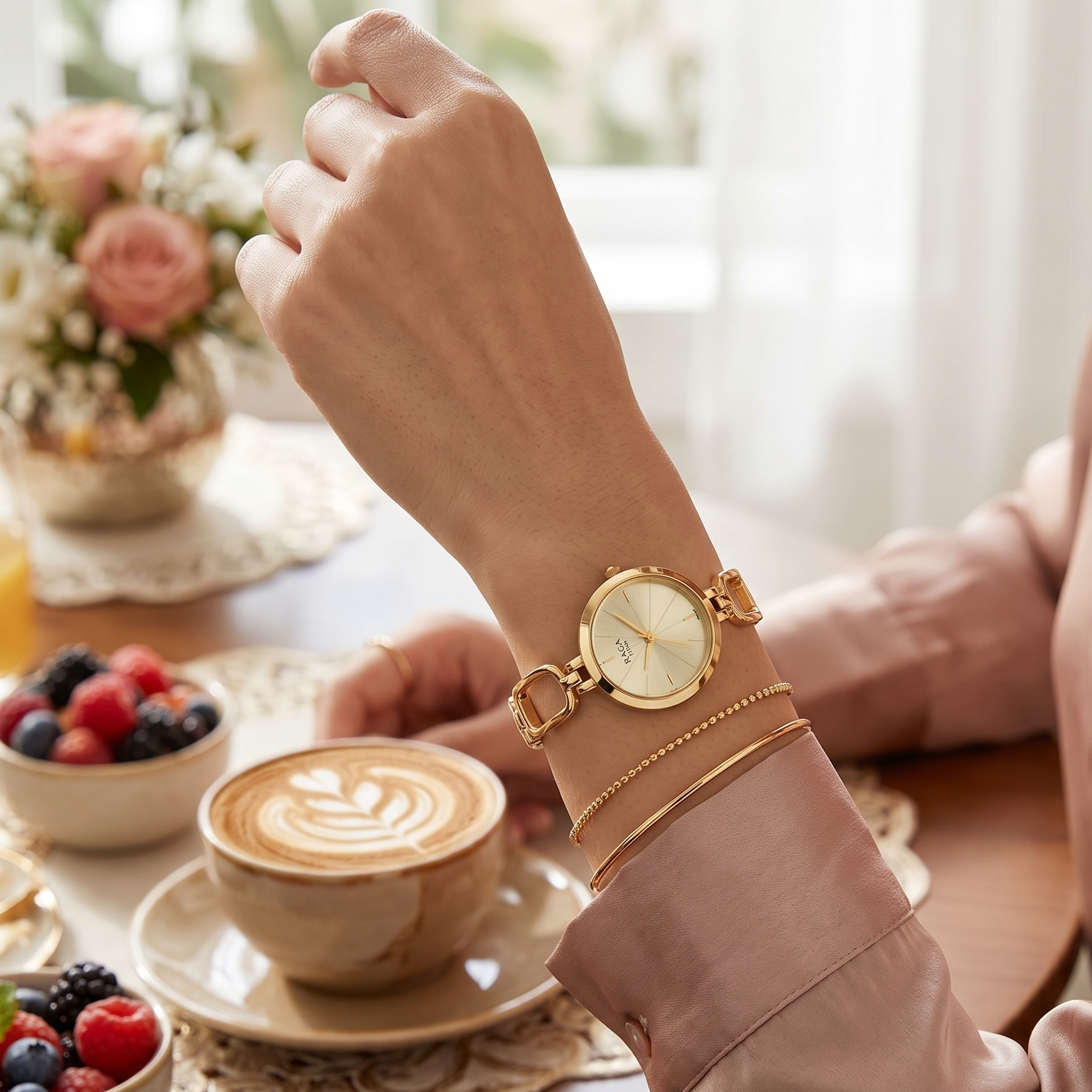 Titan Raga Collection Champagne Dial Gold Stainless Steel  Strap Watch for Women, 2725YM01