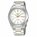 Seiko Men's Mechanical Watch Analog, White Dial with Two Tone Stainless Band, SNKL47K