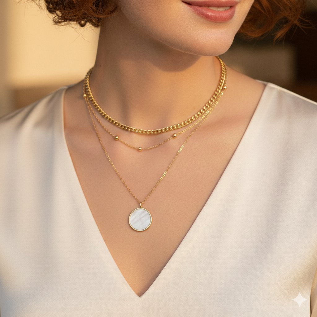 Lee Cooper Women's Jewellery Set Gold/Mother of Pearl Pendant, LC.S.01811.120