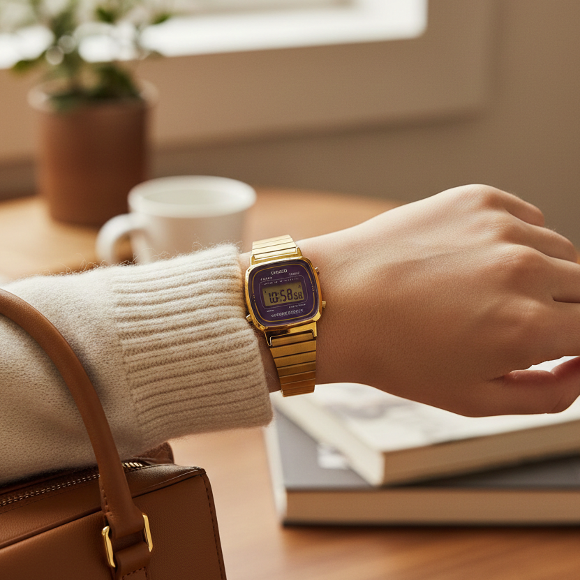 Casio, Women's Watch Digital, Blue Dial Gold Stainless Steel Band, LA670WGA-6DF