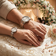 Titan Couple's Watch Classique Collection Analog, Silver & White Dial Silver Stainless Strap, 1773KM01P