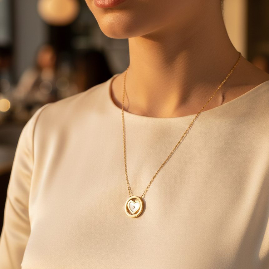 Lee Cooper Women's Necklace - Rose Gold/Mother of Pearl Pendant, LC.N.01929.120