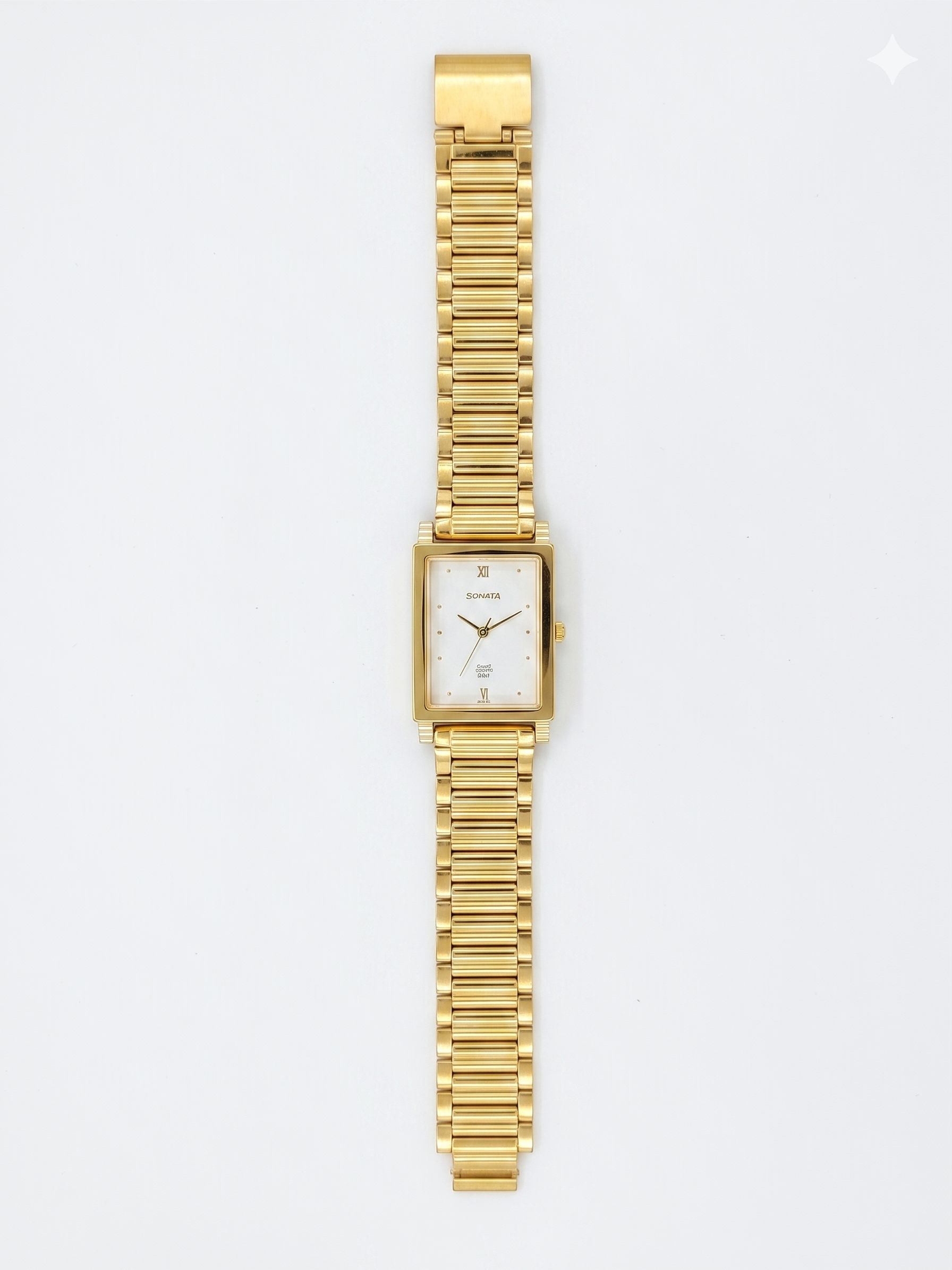 Sonata Men's Watch Analog White Dial With Gold Stainless Steel Band, 7058YM01