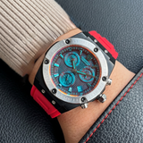 Quantum Men's Choronograph Watch Analog Black Dial with Red Silicone Band, HNG819.658