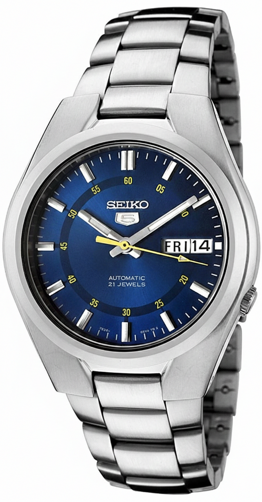 Seiko Men's Mechanical Watch Analog, Blue Dial with Silver Stainless Band, SNK615K authentic Seiko watch with original box and warranty papers