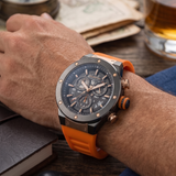 Quantum Men's Chronograph Watch Black Dial with Orange Silicone Band, HNG1083.050