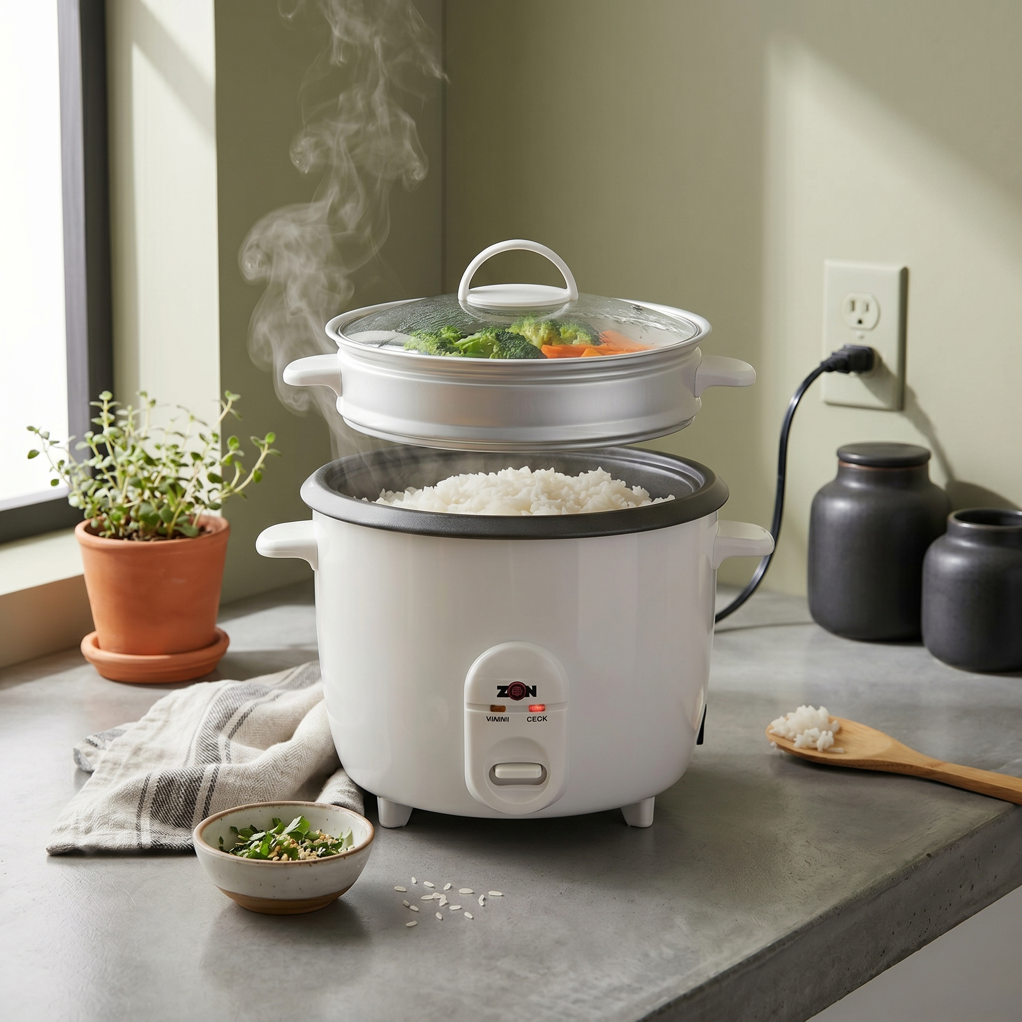 Zen Rice Cooker 1.8L 700W Non Stick Steam Bowl with Glass Lid, ZRC88