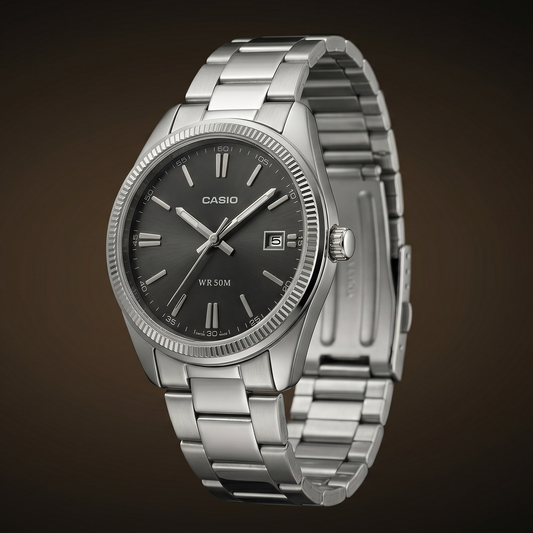 Casio Unisex Analog Watch Black Dial with Silver Stainless Steel Band, UTP-1302PD-1AVDF