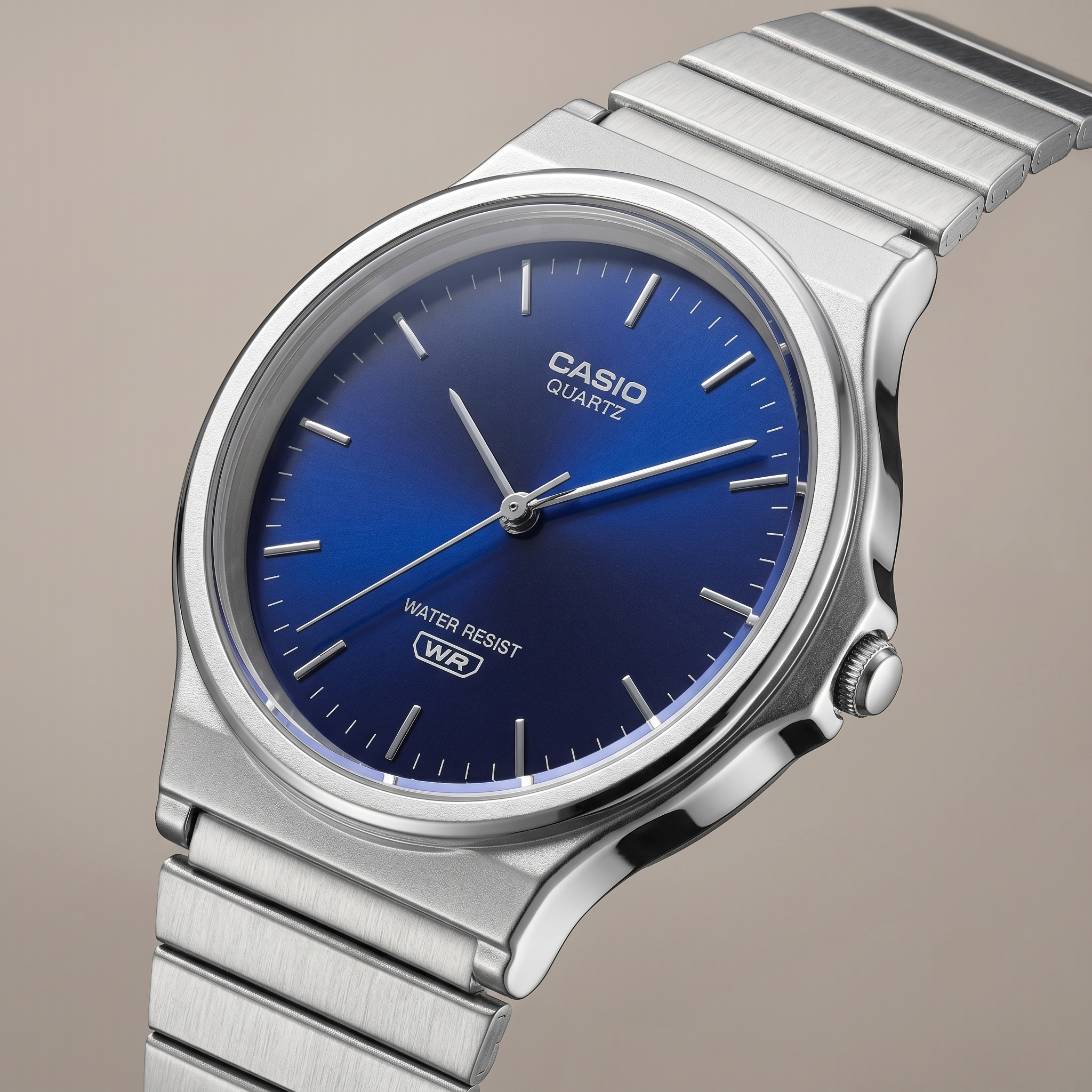 Casio Unisex Analog Watch Blue Dial with Silver Stainless Steel Band, MQ-24DA-2ADF
