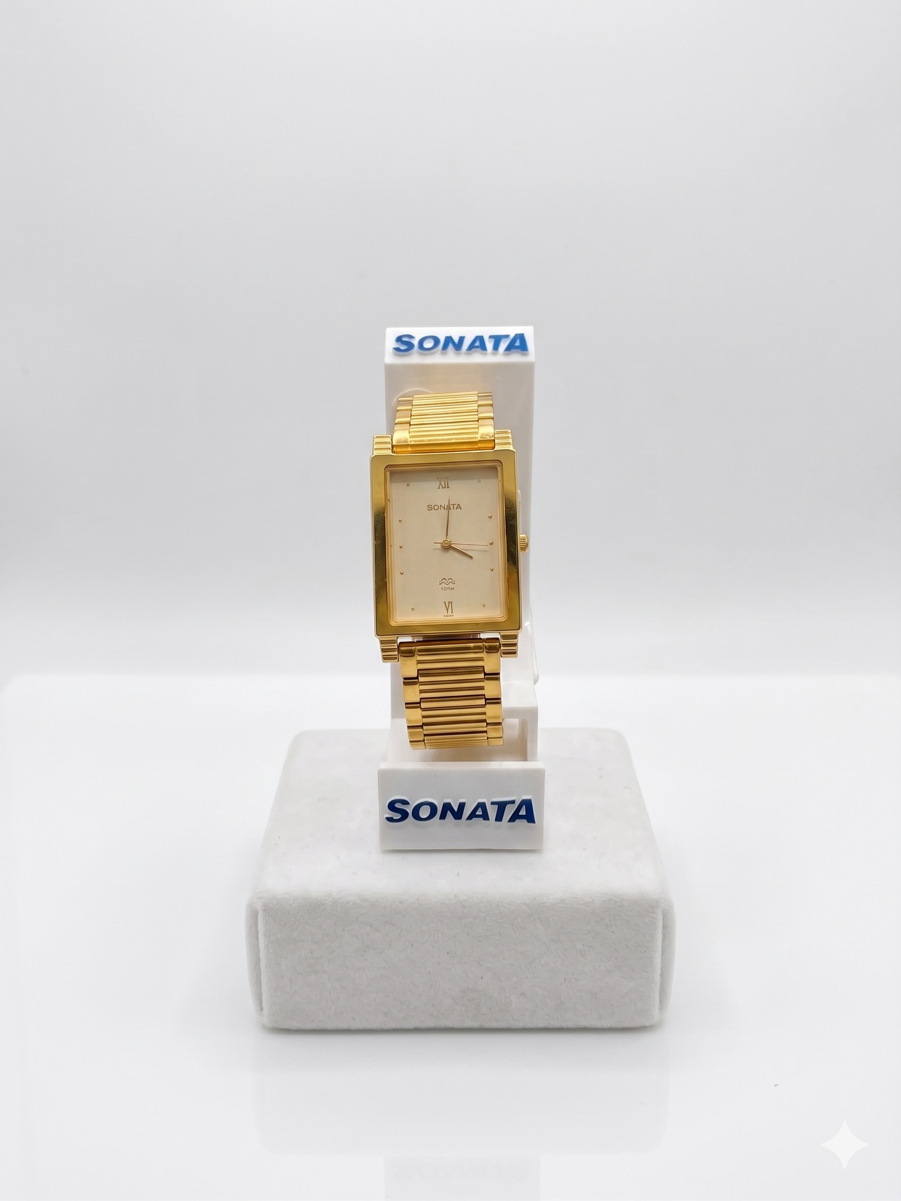 Sonata Men's Watch Analog White Dial With Gold Stainless Steel Band, 7058YM01