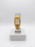 Sonata Men's Watch Analog White Dial With Gold Stainless Steel Band, 7058YM01