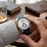 Beverly Hills Polo Club Men's Analog Watch, Silver Dial Multi-Function With Blue Silicone Strap, BP3837X.339