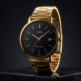 Casio Men's Analog Watch Black Dial Gold Stainless Steel Band, MTP-VT05G-1EDF