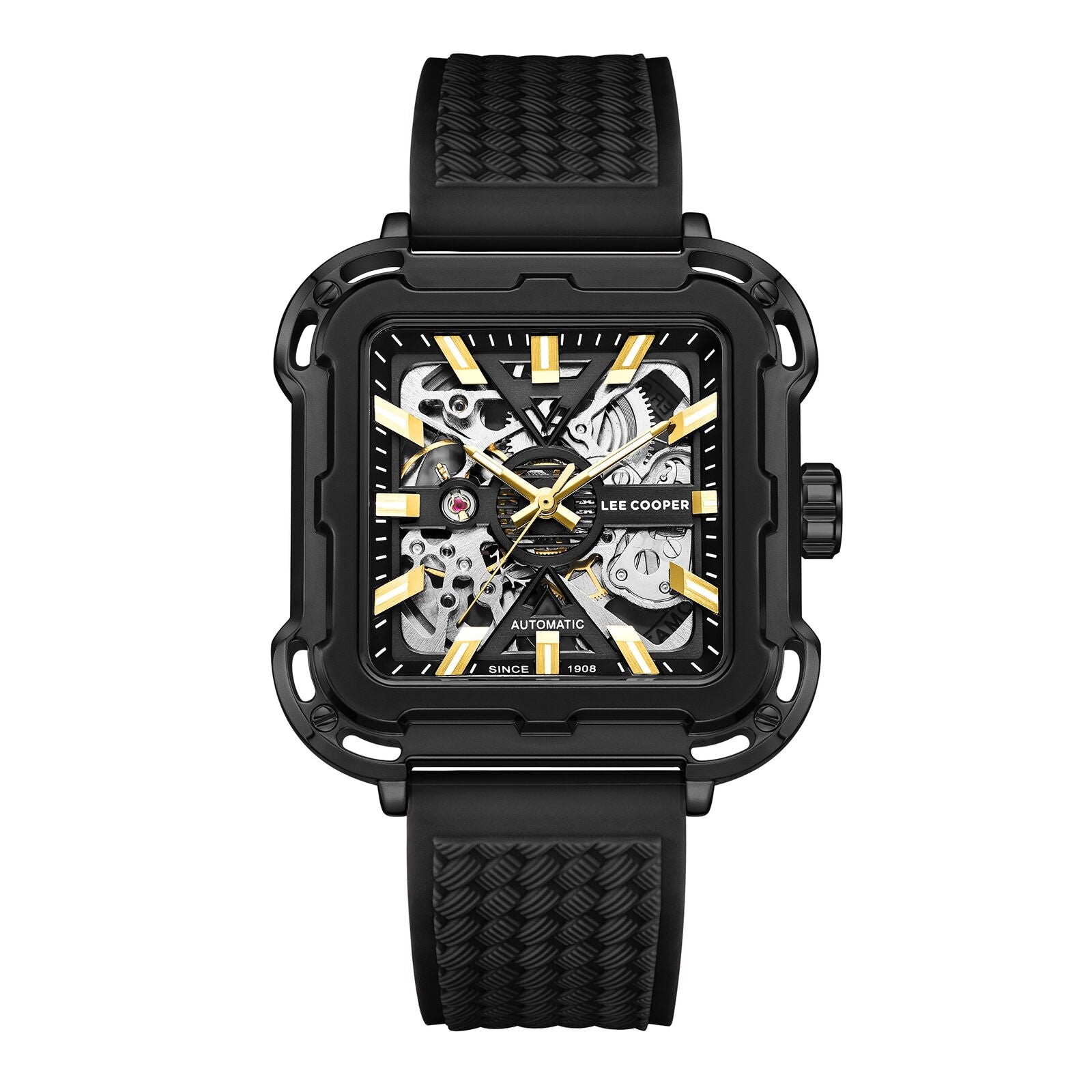 Lee Cooper Men's Automatic Watch Analog Silver Dial with Black Resin Strap, LC08072.666