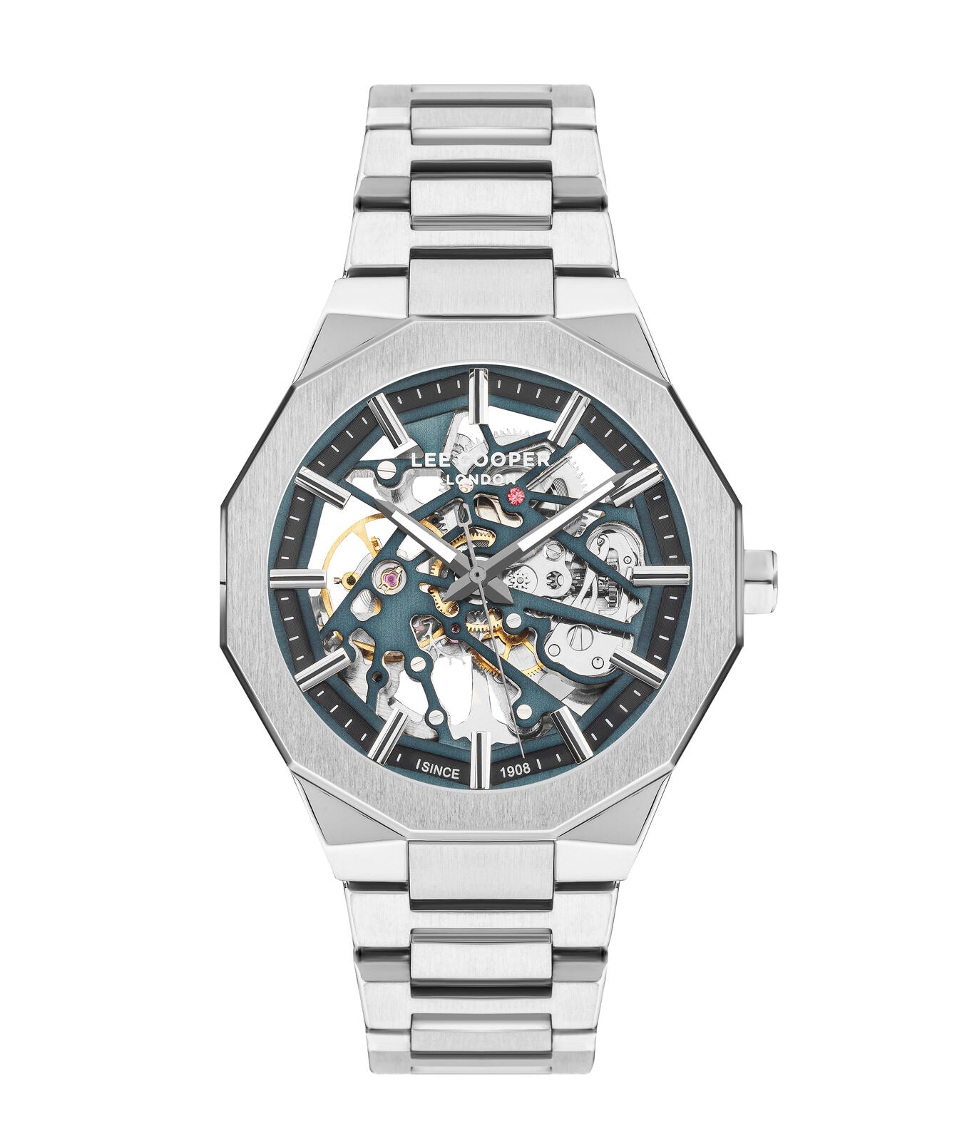 Lee Cooper Men's Watch Analog Green Dial with Silver Stainless Steel Band, LC07906.090