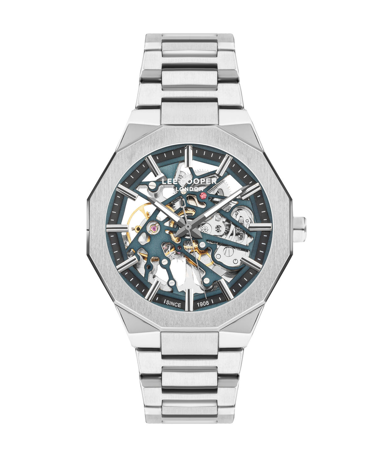 Lee Cooper Men's Watch Analog Green Dial with Silver Stainless Steel Band, LC07906.090