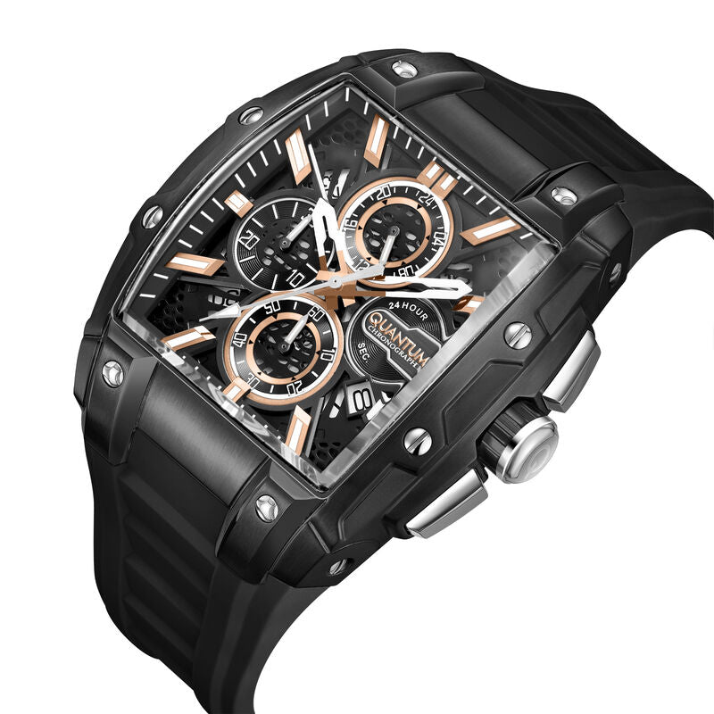 Quantum Men's Watch Analog Black Dial with Black Silicone Band, HNG1161.061