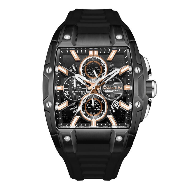 Quantum men analog watch, black dial with black silicone band, model QU-HNG1161.061, Bahrain