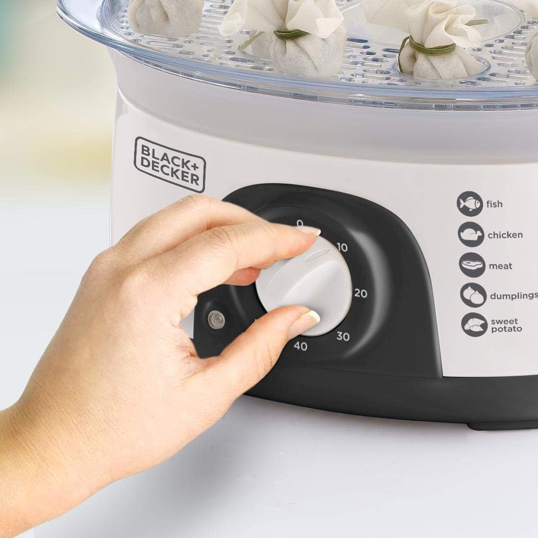 Black+Decker, 775W 10 L 3-Tier Food Steamer with Timer, White, HS6000-B5