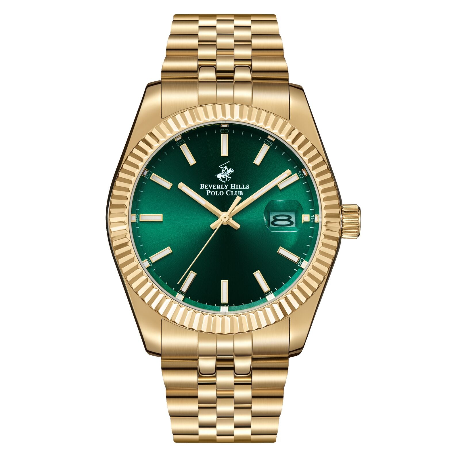 Beverly Hills Polo Club Men's Watch Analog Green Dial with Gold Stainless Steel Band, BP3018X.170