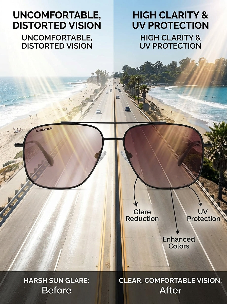 Fastrack Unisex Aviator Sunglasses, Brown Lens, UV protected, M253GY11 - image 12