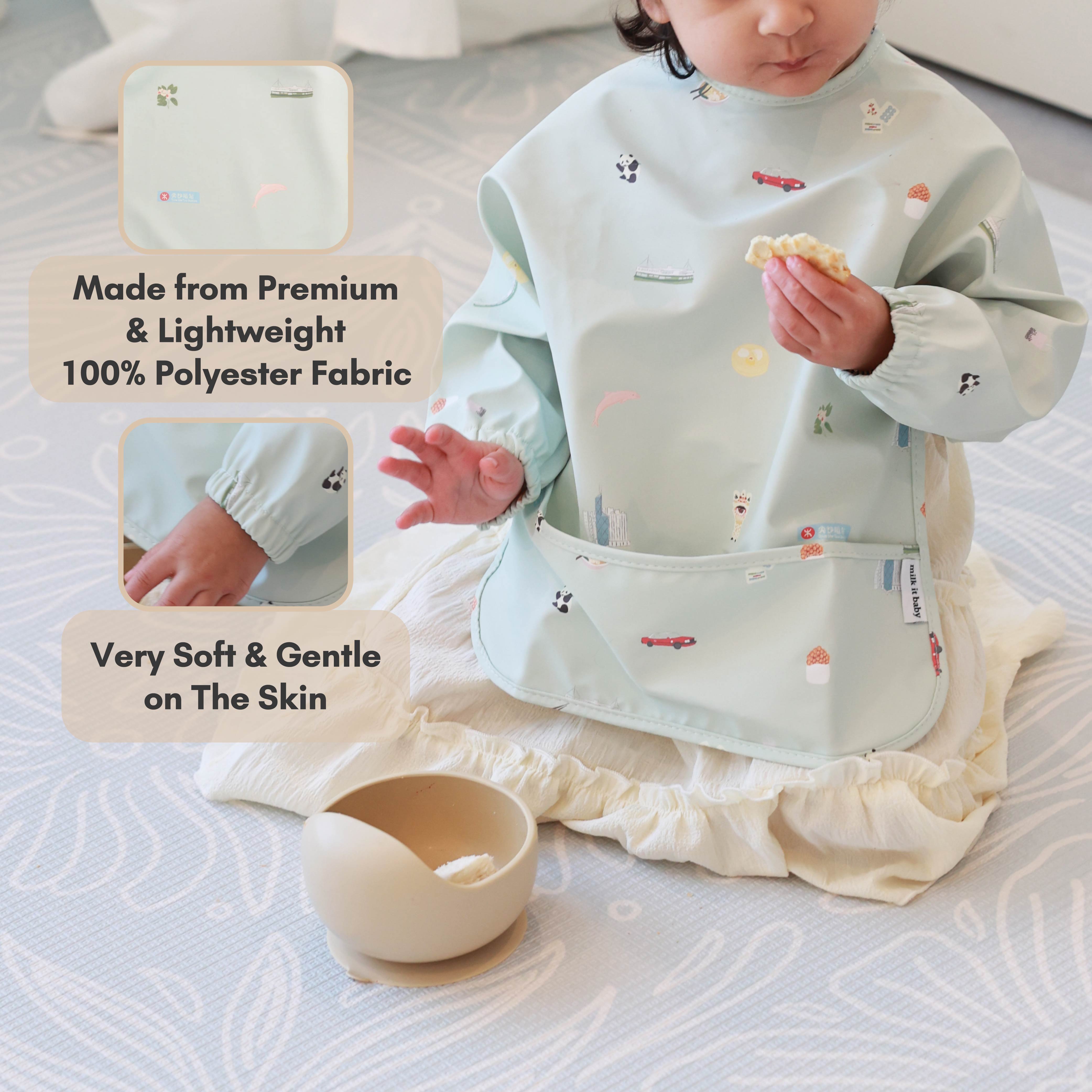Milk It Baby Water Proof Sleeved Bib, Hong Kong City, MI-SBHK006S