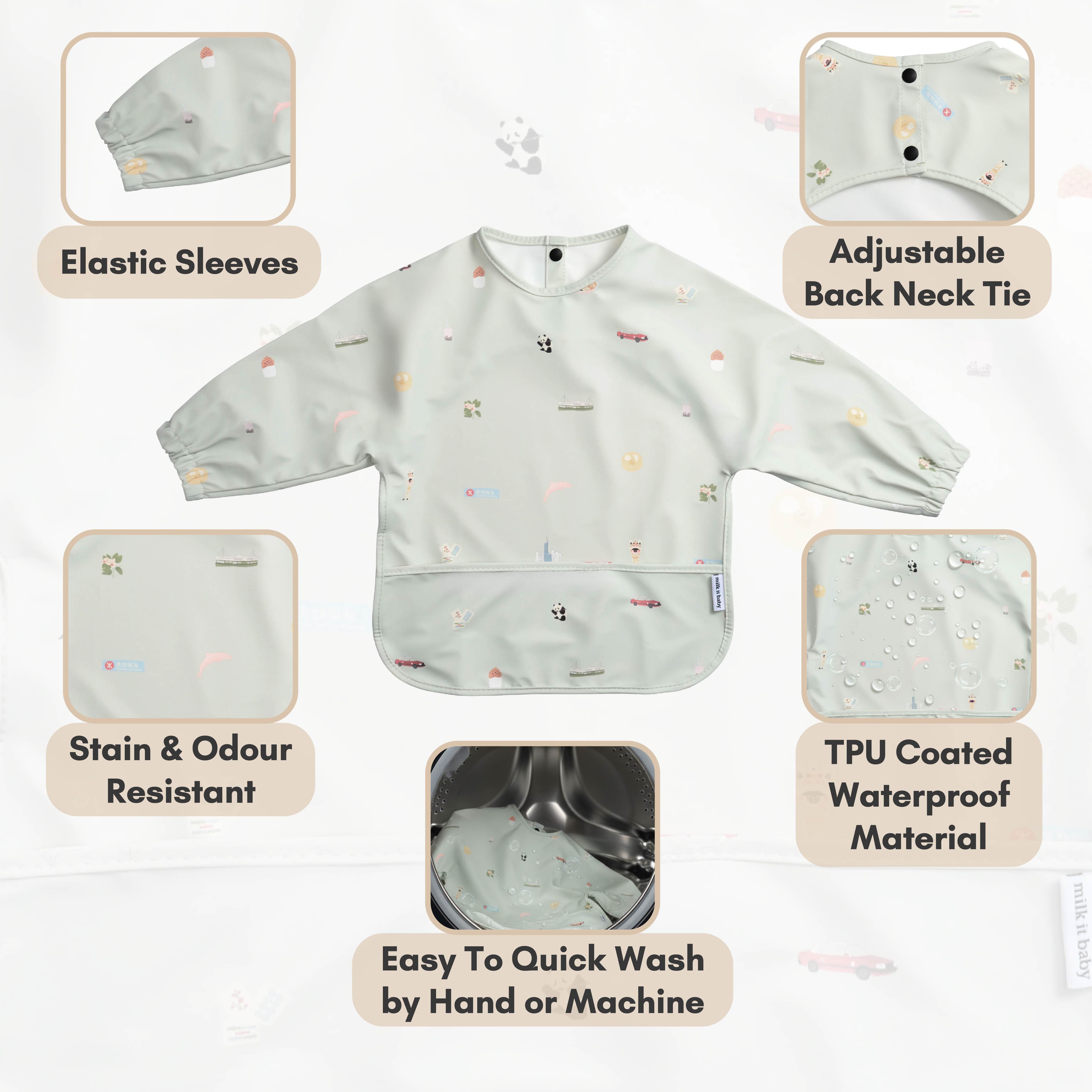 Milk It Baby Water Proof Sleeved Bib, Hong Kong City, MI-SBHK006S