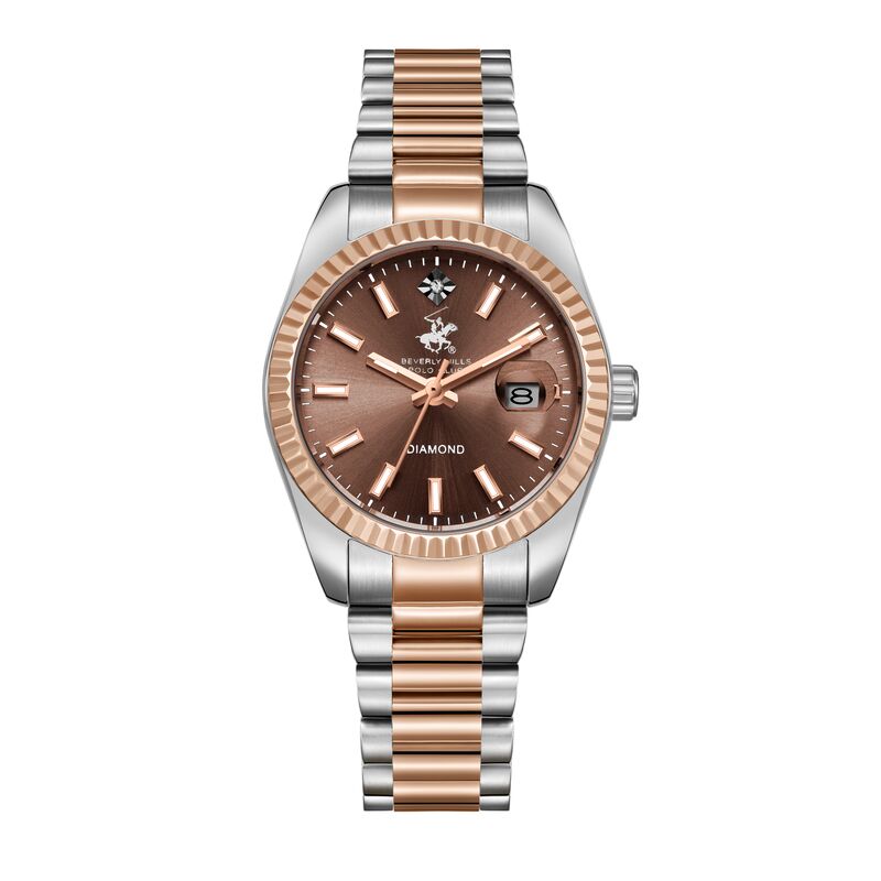 Beverly Hills Polo Club Women's Watch Analog Brown Dial With Silver/Rose Gold Stainless Steel Band, BP3650X.540