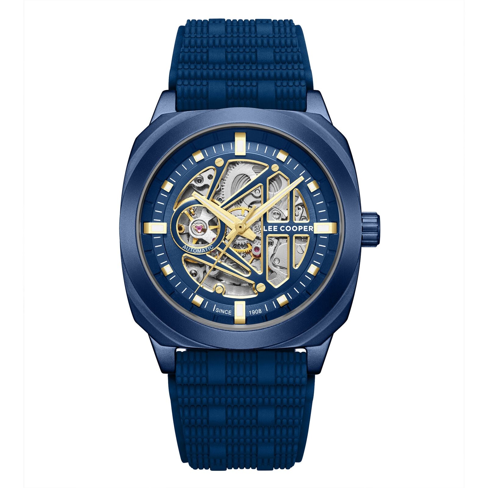 Lee Cooper Men's Automatic Watch Analog Silver Dial with Blue Resin Strap, LC08074.999