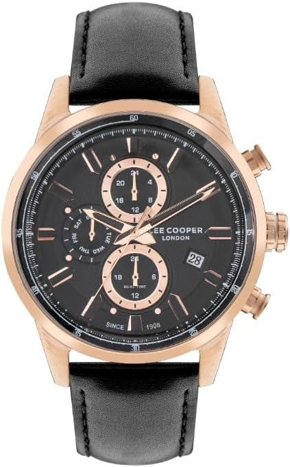 Lee Cooper Men's Multifunction Watch Analog, Black Dial Black Leather Strap, LC07855.451