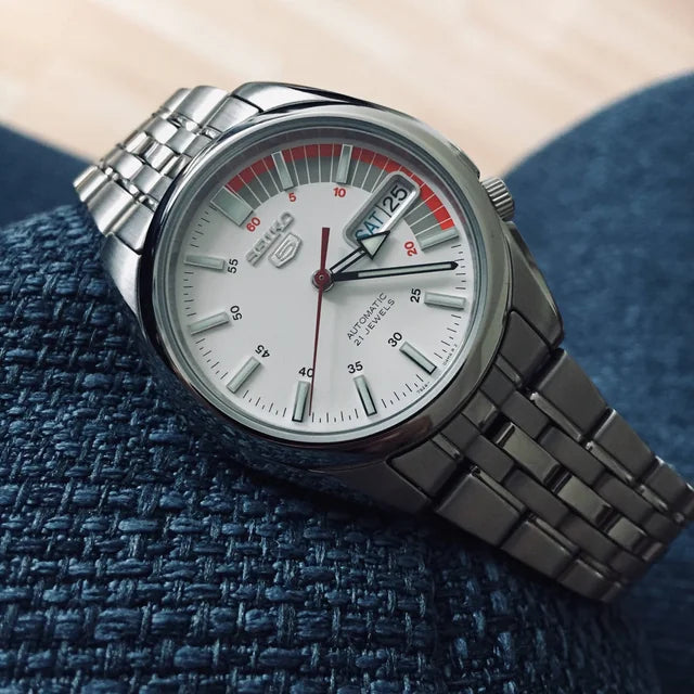 Seiko, Men's Mechanical Watch Analog, White Dial Silver Stainless Steel Band, SNK369K