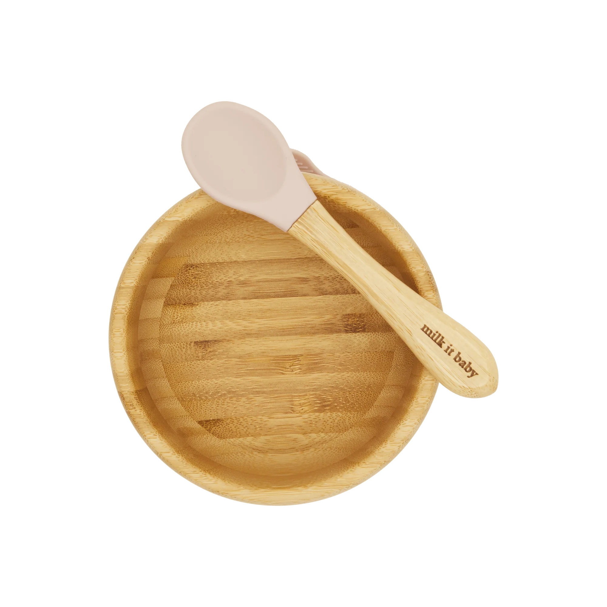 Milk It Baby, Bamboo Suction Baby Bowl & Spoon Set, Dusty Pink, MI-BAMBDP004