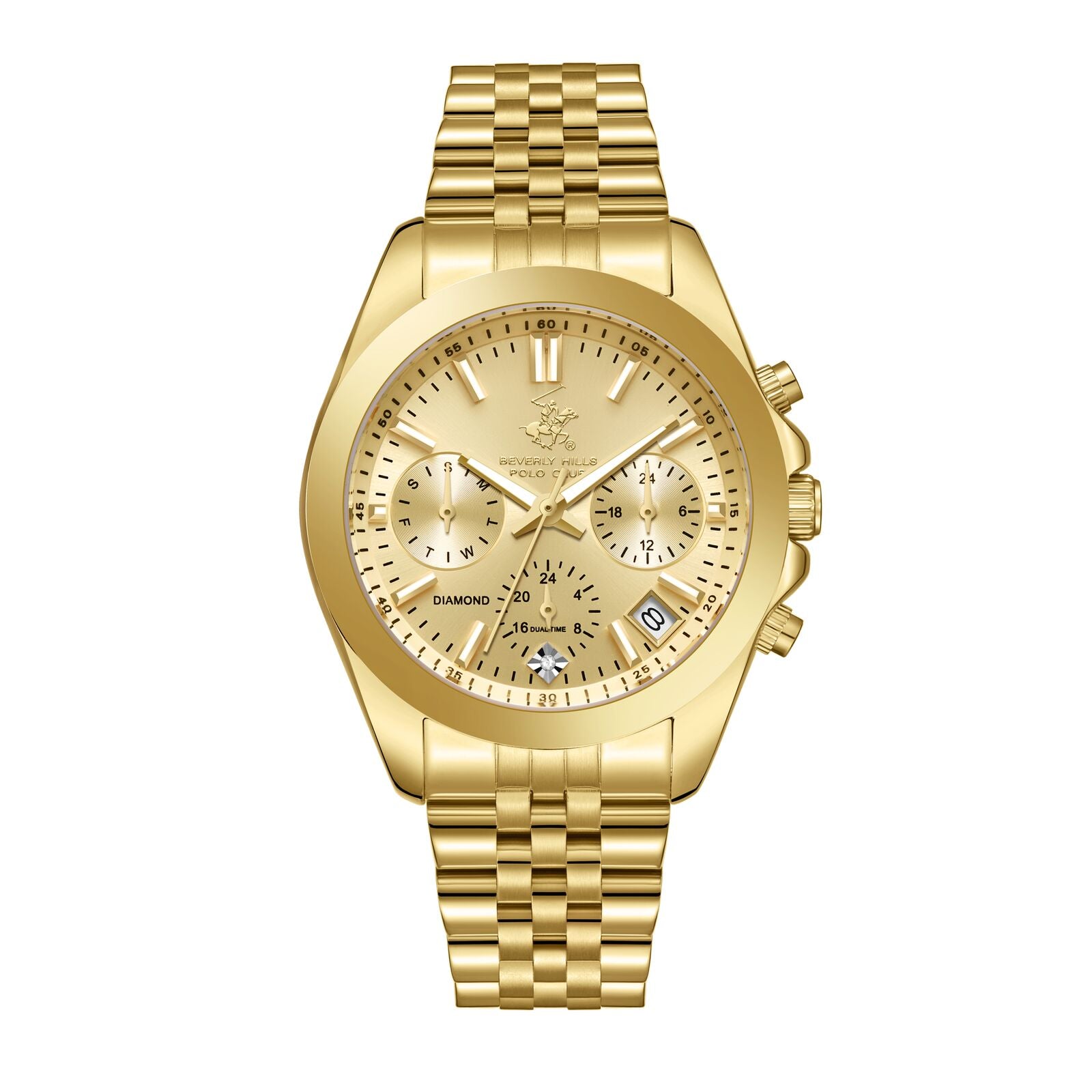 Beverly Hills Polo Club Women's Watch Analog Gold Dial With Gold Stainless Steel Band, BP3656C.110