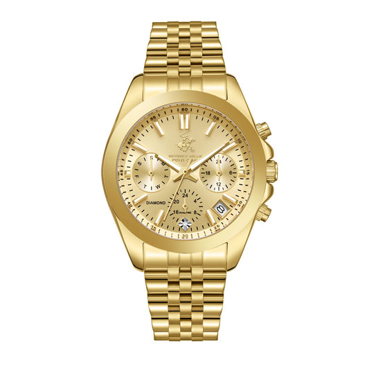 Beverly Hills Polo Club, Men's, Analog Watch, Gold Dial, with Stainless Steel Band, BH-BP3656C.110