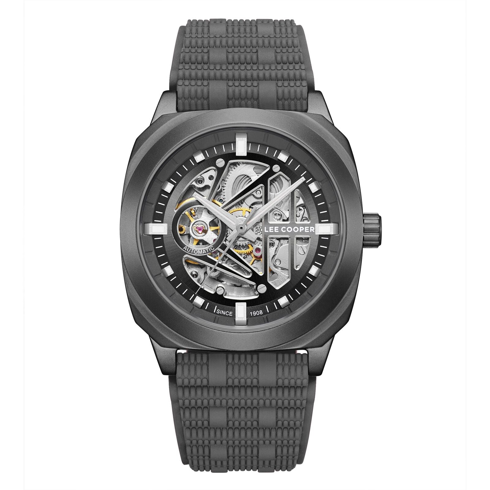 Lee Cooper Men's Automatic Watch Analog Silver Dial with Grey Resin Strap, LC08074.066