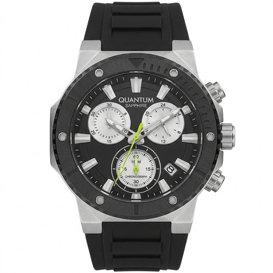 Quantum Men's Chronograph Watch Black Dial Black Silicone Band, HNG1232.351