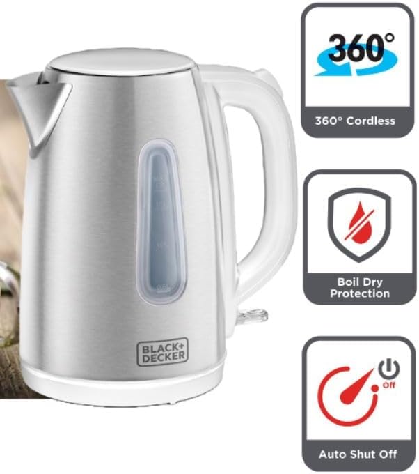 Black+Decker Cordless Kettle 2200W, 1.7L Stainless Steel – JC454