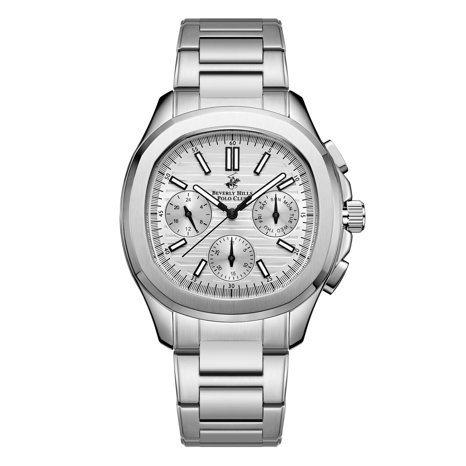 Beverly Hills Polo Club Men's Watch Analog Silver Dial with Silver Stainless Steel Band, BP3212X.330