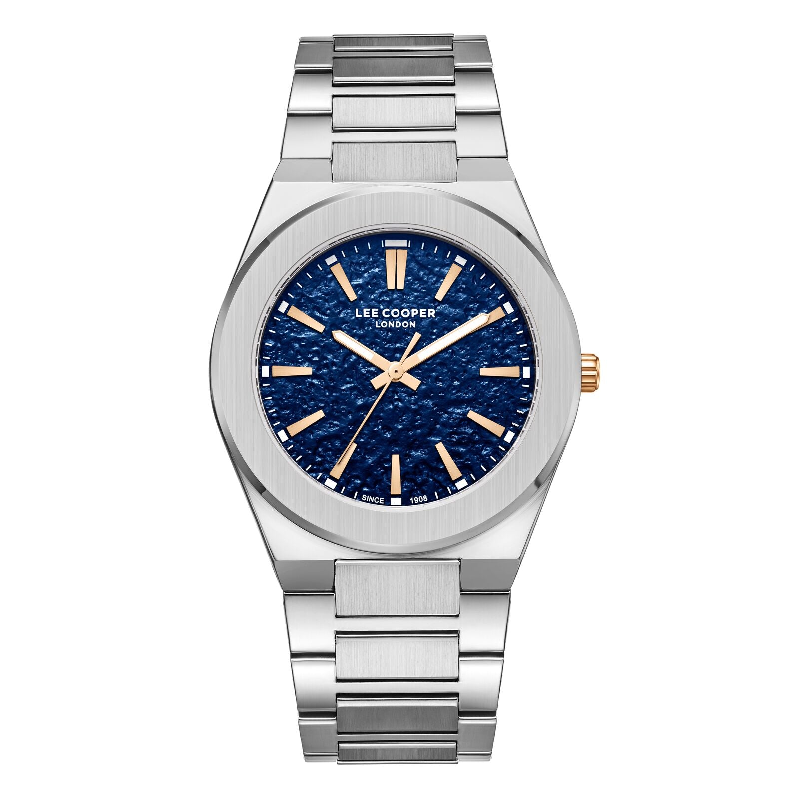 Lee Cooper Men's Watch Analog Blue Dial with Silver Stainless Steel Band, LC08054.390