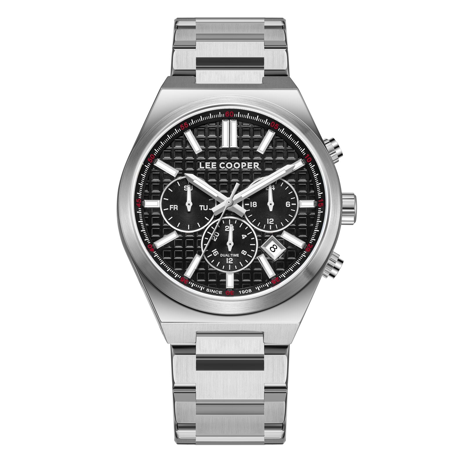 Lee Cooper Men's Watch Analog Black Dial with Silver Stainless Steel Band, LC08084.350
