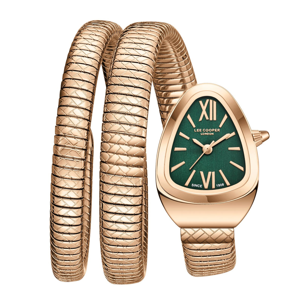 Lee Cooper Women's Watch Analog Green Dial with Rose Gold Stainless Steel Band, LC08173.470