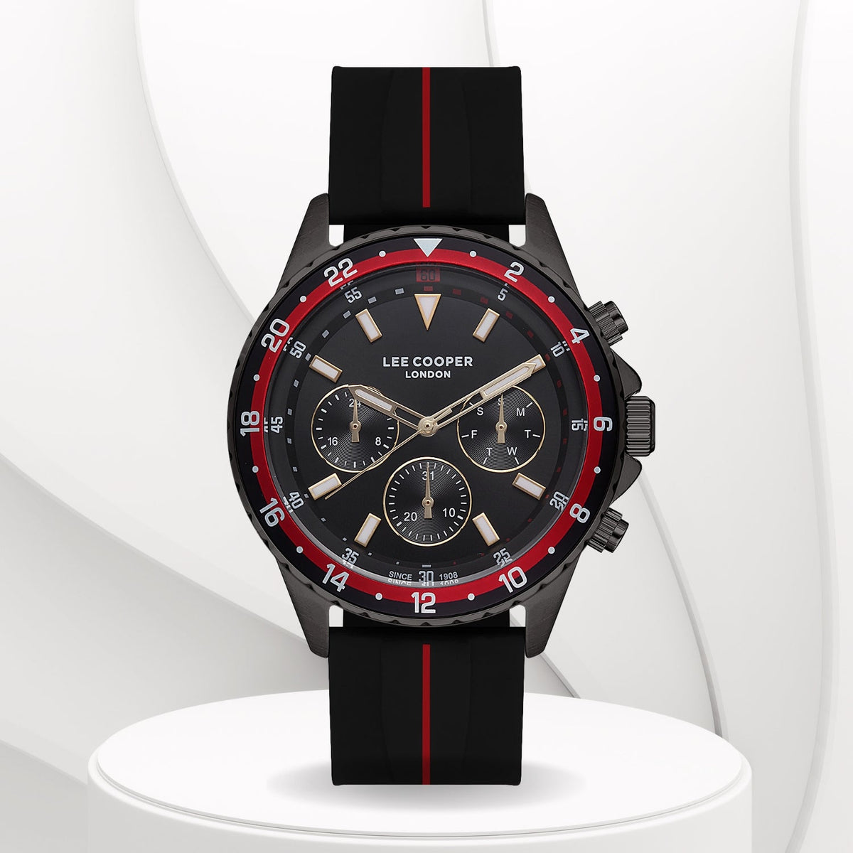 Lee Cooper Men's Multifunction Watch Black Dial With Black Silicone Strap,LC07210.651