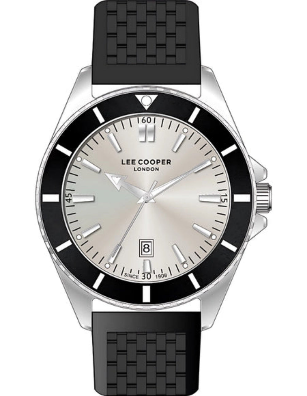 Lee Cooper Men's  Analog Watch Dark Beige Dial With Black Silicone Strap,LC07361.361