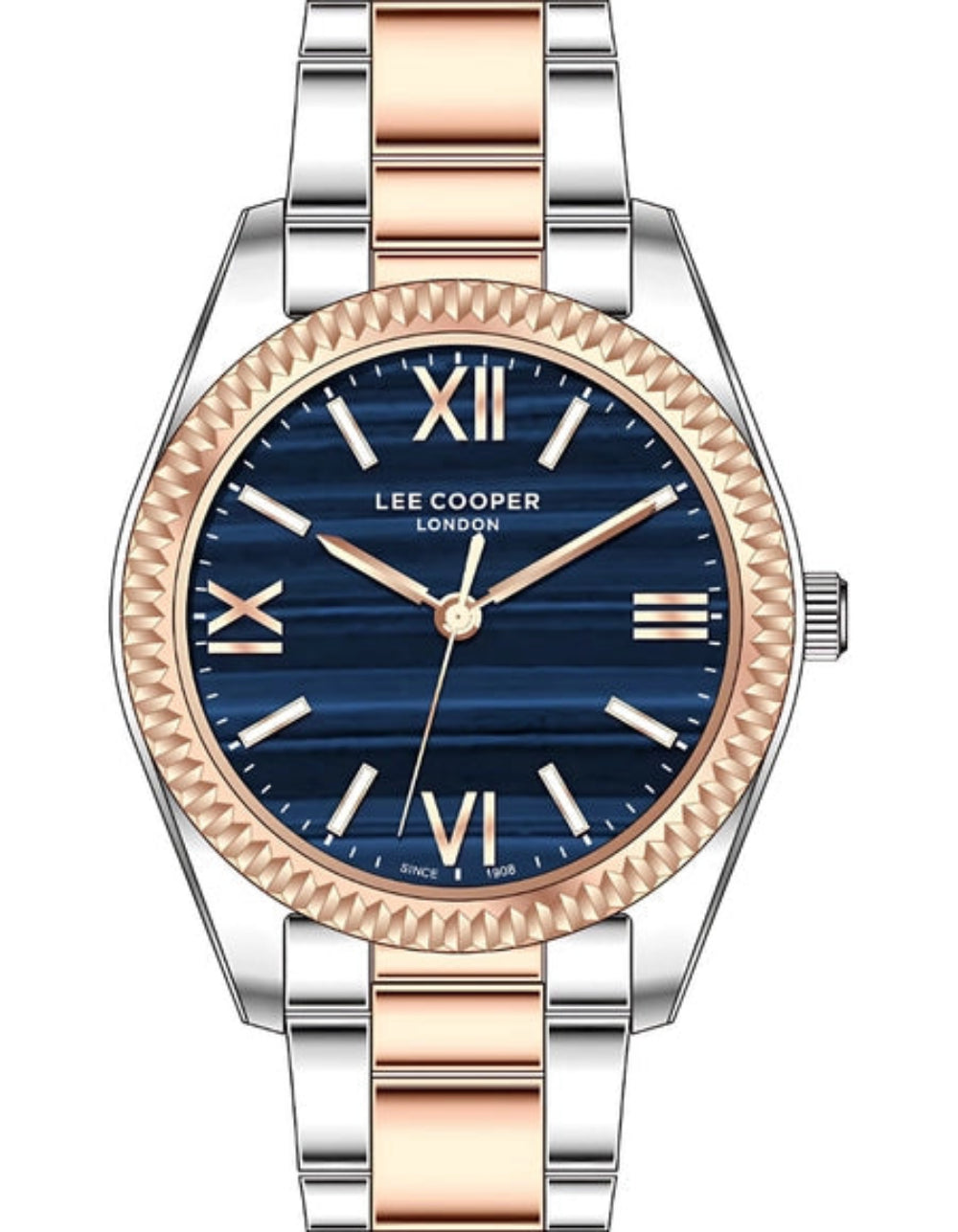 Lee Cooper Women's Analog Watch Blue Dial With Two Toned Rose Gold And Silver  Metal Band,LC07459.590