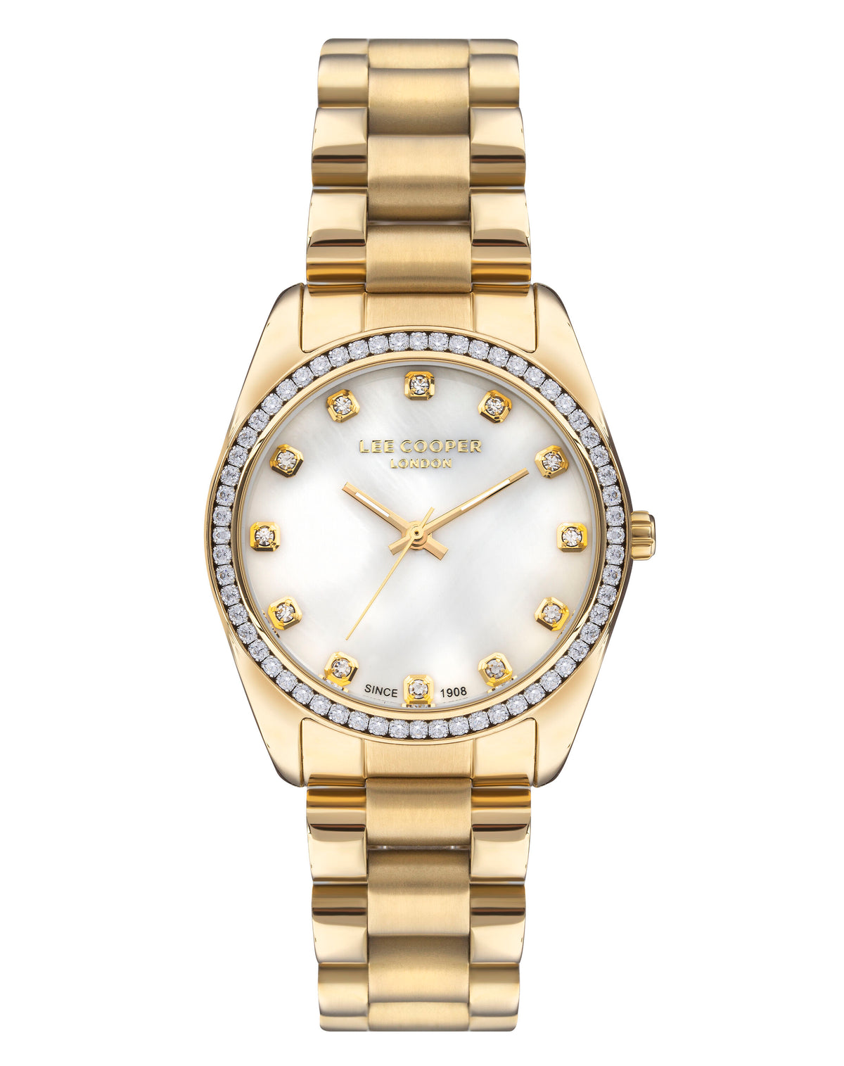 Lee Cooper Women's Watches Analog Mother of Pearl Dial with Gold Stainless Steel Band, LC07478.220