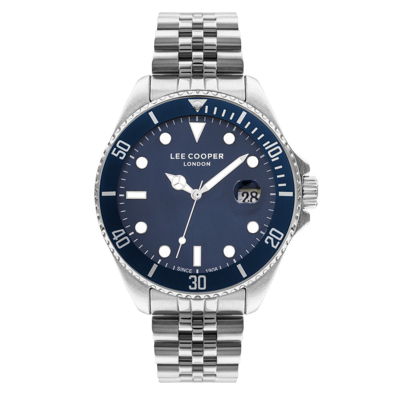 Lee Cooper Men's Watch Analog, Blue Dial, Silver Stainless Steel Strap, LC07594.390 
