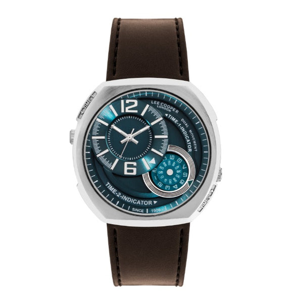 Lee Cooper Men's Multifunction Watch Analog, Green Dial Brown Leather Strap, LC07805.374 